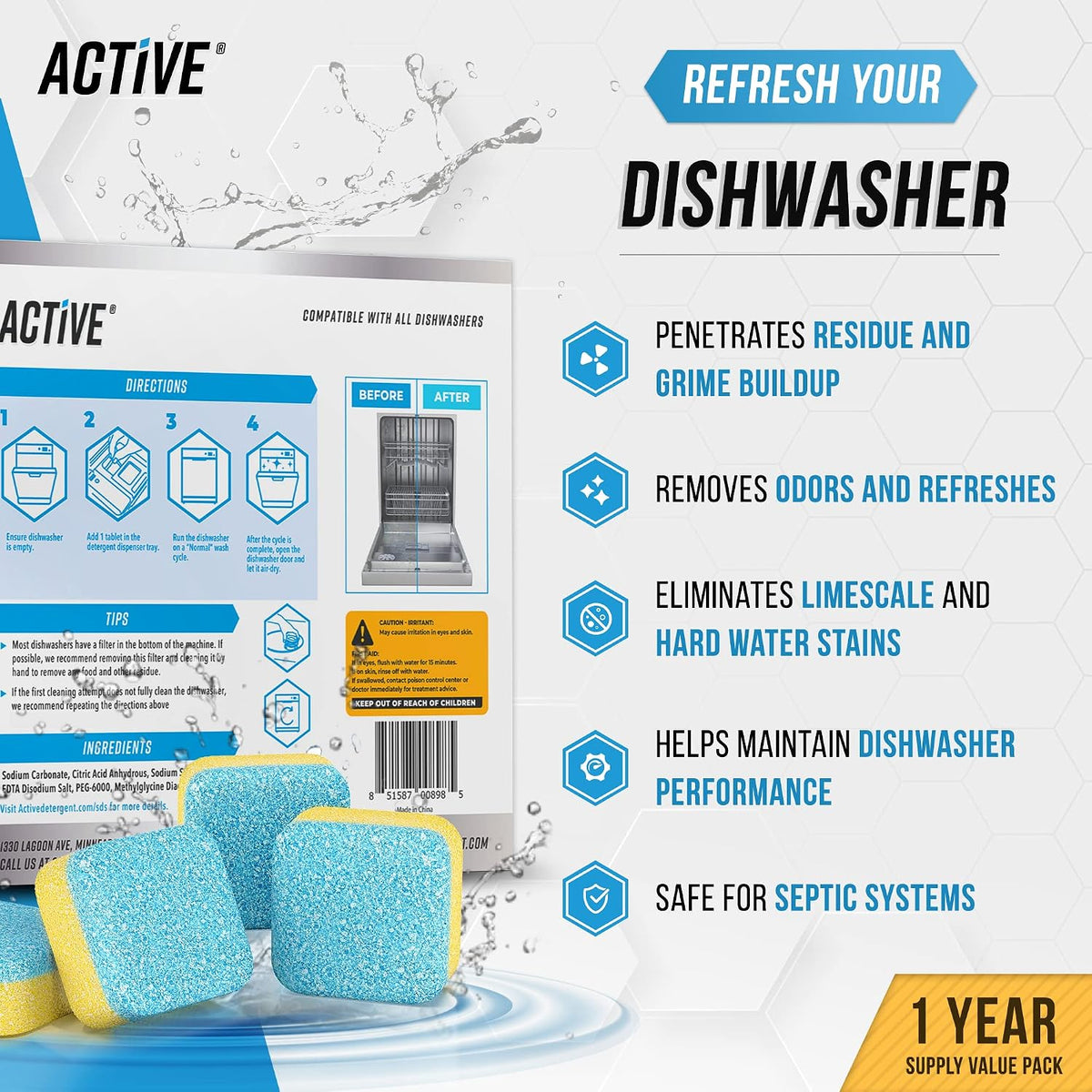 Washing Machine Dishwasher & Disposal Cleaning Tablets - Appliance Refresh – close-up