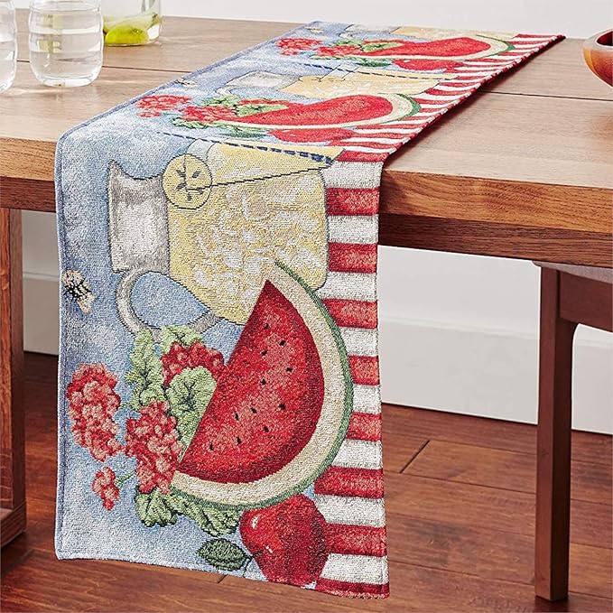 Table Runner 13 x 54 Inch Woven Tapestry with Fruit and Floral Design