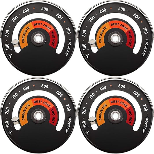 Frienda Wood Stove Thermometer Magnetic, Oven Temperature Meter Stove for Avoiding Chimney Pipe Damaged by Overheat (4 Pieces)