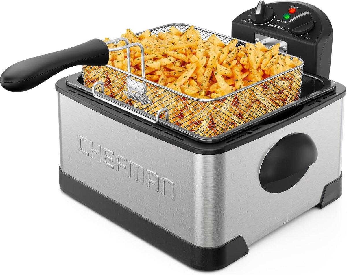 4.5 Liter Deep Fryer w/Basket Strainer, XL Jumbo Size, Adjustable Temperature