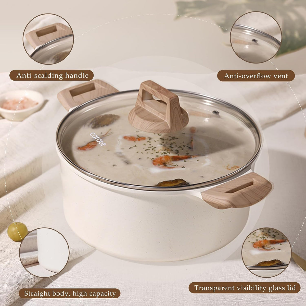Nonstick Stock Pot with Lid, 8 Quart White Granite – size reference