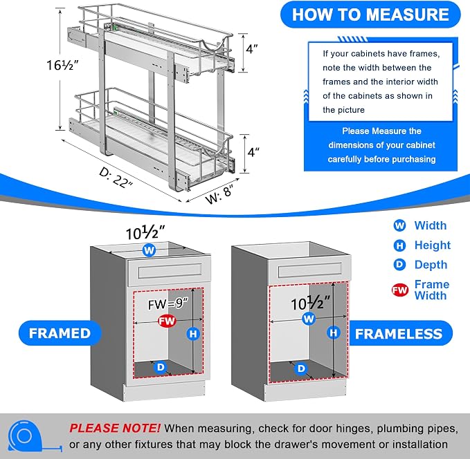 Pull-Out Organizer, 2-Tier Metal Cabinet Shelf with Soft-Close Slides