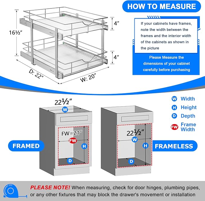 Pull-Out Organizer, 2-Tier Alloy Steel Cabinet Shelf with Soft-Close Slides