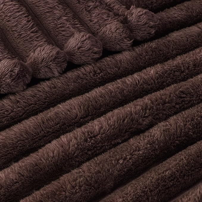 Throw Blanket in Coffee Striped Microfiber Fleece, 50 x 60 Inches