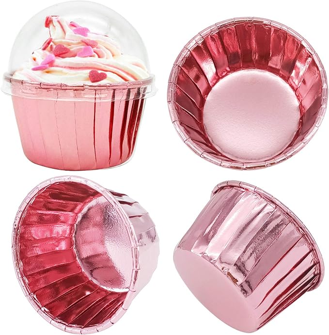Baking Cups with Dome Lids, Mini Foil Liners, 100 Count, Rose Gold