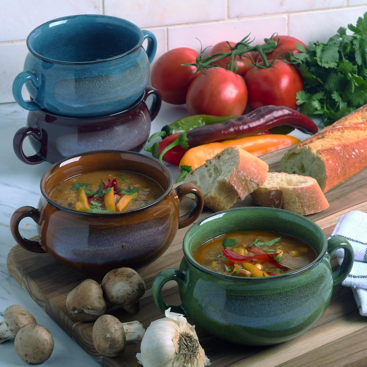 Stoneware 24oz Reactive Glaze Soup Crocks Set of 4: Perfect for soups, stews – set view