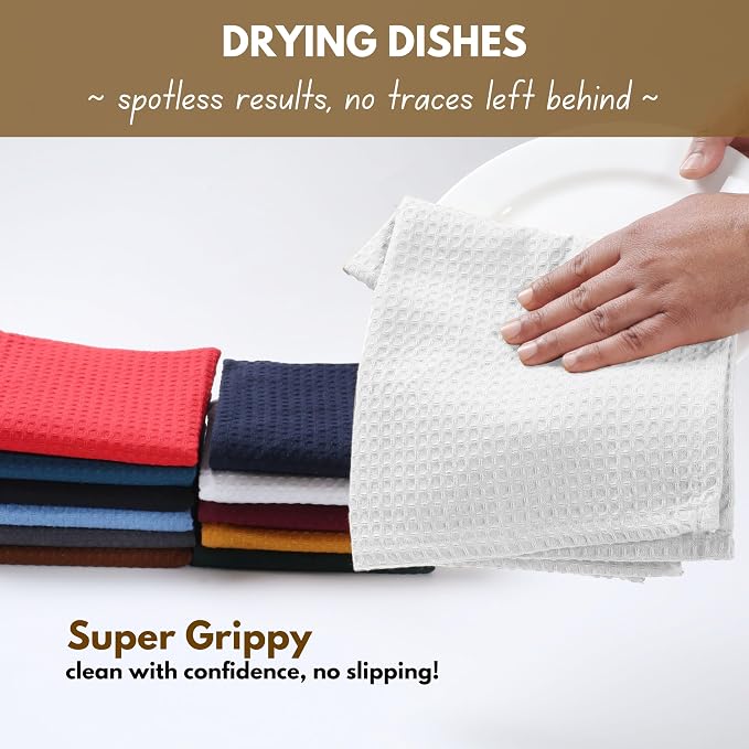 Kitchen Dish Towels, 100% Cotton Waffle Weave, 16x26 in, 4-Pack, White