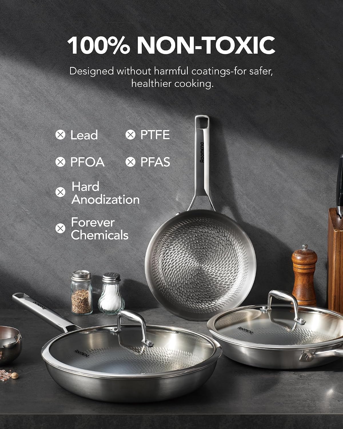Titanium frying pan for cooking,12-Inch with lid, skillet – alternate view