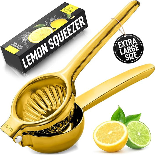 Zulay Kitchen Extra Large Lemon Squeezer Stainless Steel - Easy Squeeze Heavy Duty Lemon Juicer Hand Press - Ergonomic Citrus Squeezer & Fruit Juicer for Small Oranges, Lemons, & Limes - Gold