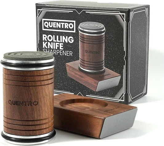 Rolling Knife Sharpener Kit – Premium Walnut Wood – 15° & 20° Multi-Angle Magnetic Sharpener with Diamond Coated & Ceramic Honing Discs – Professional Knife Sharpening Tool for Kitchen, Chef & Home