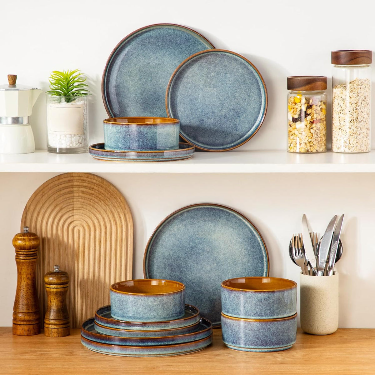ONION Ceramic Plates and Bowls Sets for 4, 12 Pieces Stoneware Dinnerware Sets – features
