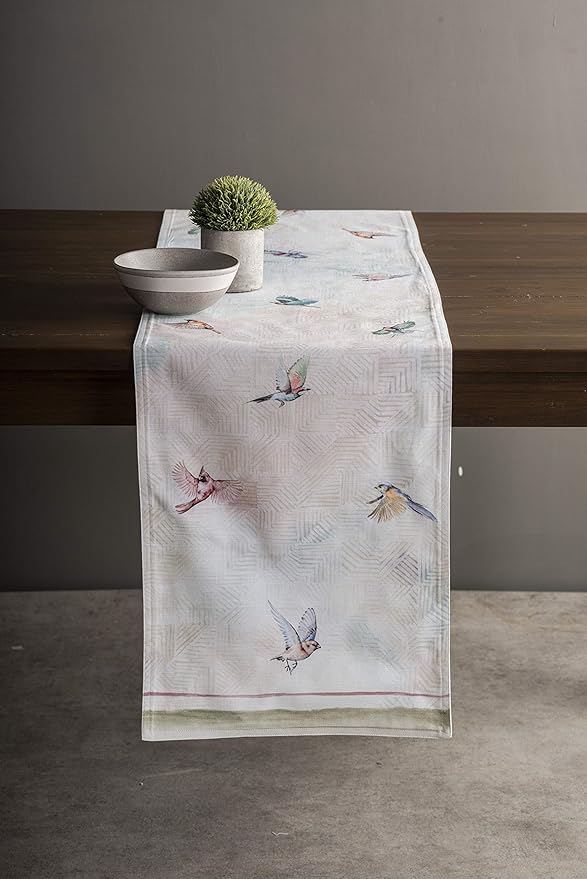 Table Runner, 14.5 x 108 Inch Double Layer Cotton, Flying Birds