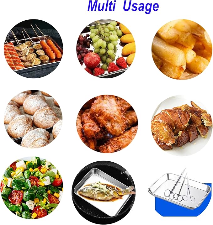 Extra Small Baking Sheet Pans Stainless Steel 304 Tiny Serving Tray 9.3 x 6.9 x1.1Inch (Diagonal 10.63) Dishwasher Safe No Rust Reheat Food for 1~2 Person 2 Pack