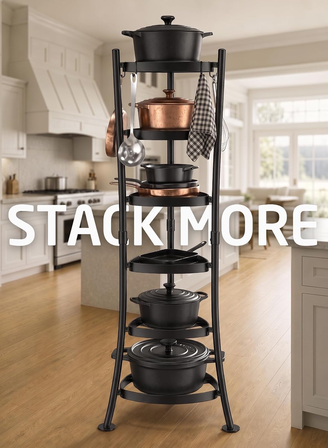 264 Lbs Capacity Freestanding Pot Rack, 6-Tier Cast Iron Cookware Stand with 6 – detail