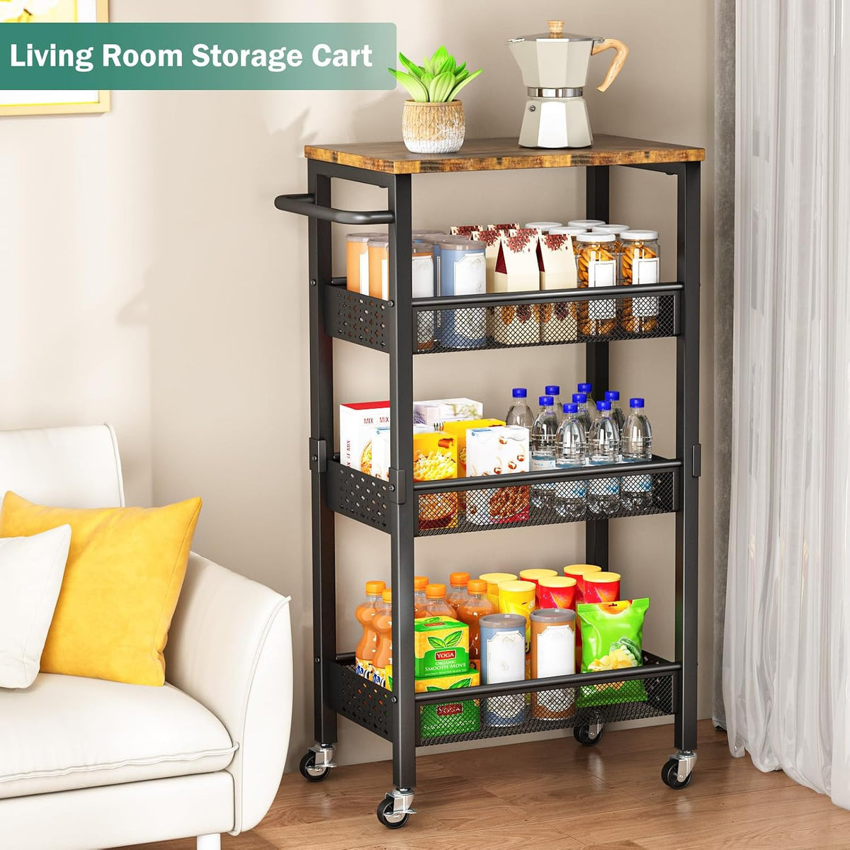 4-Tier Laundry Utility Rolling Cart with Wheels, Metal – set view