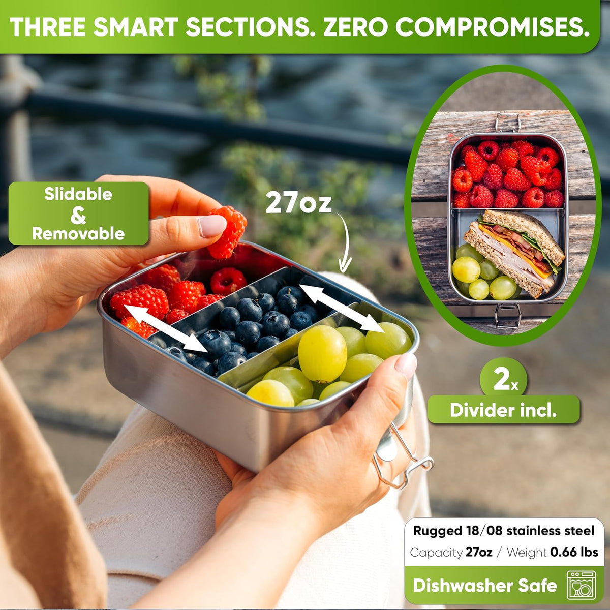 Stainless Steel Lunch Box I 27oz I with free sealing I Bento Box 3 – close-up