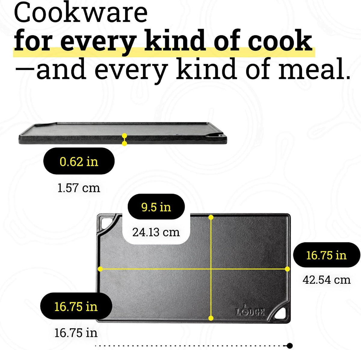 Reversible Cast Iron Grill/Griddle Pan, 16.75 x 9.5 Inches – set view