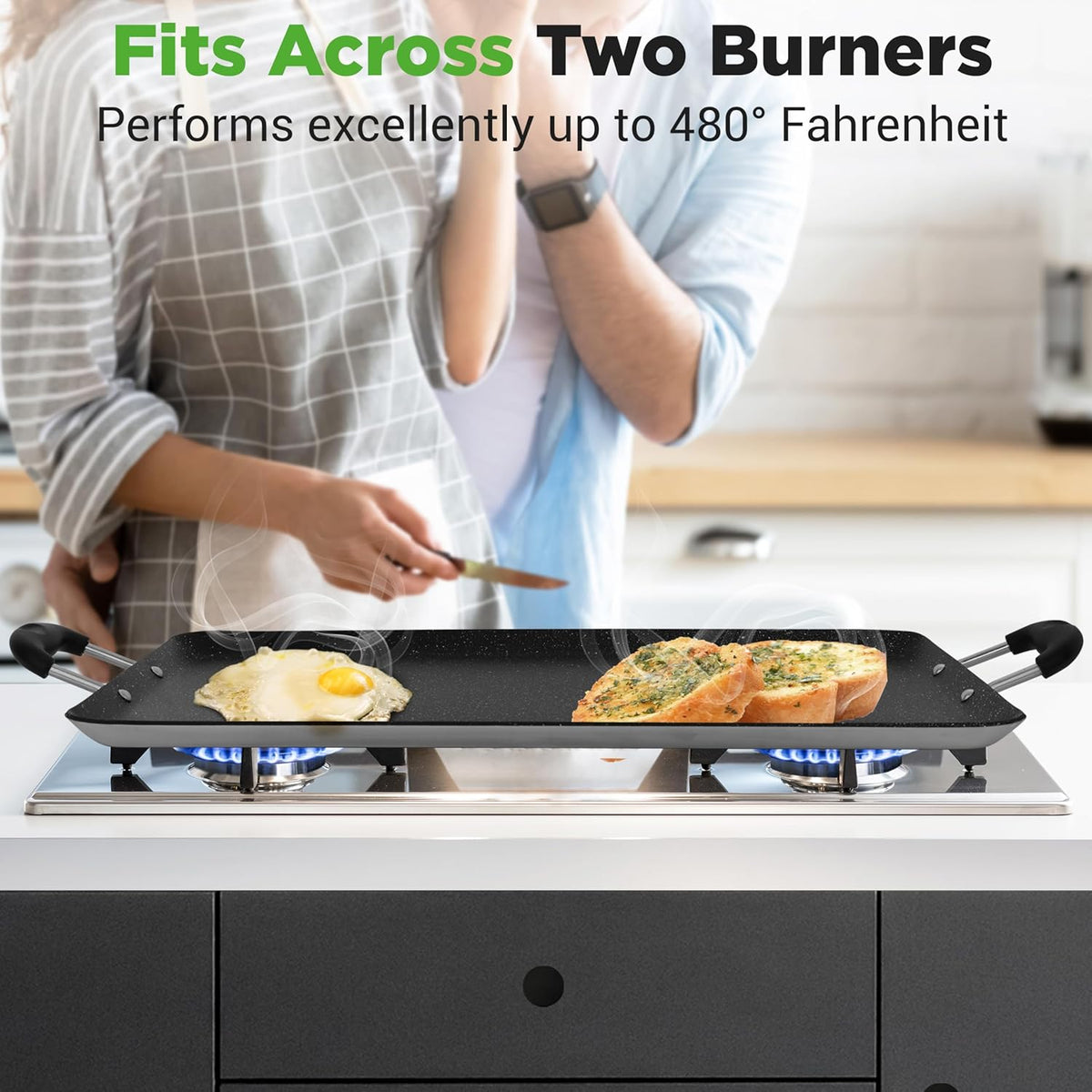 Double Burner Griddle, Non-Stick Stove Top Griddle for Gas Stove, Dishwasher – close-up
