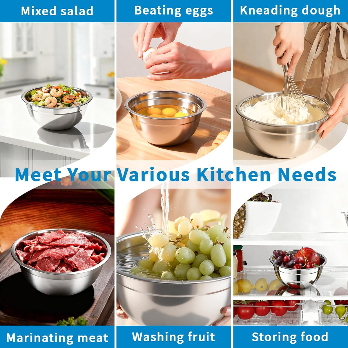 Stainless Steel Mixing Bowls with Lids, 7-Piece Nesting Bowl Set – alternate view