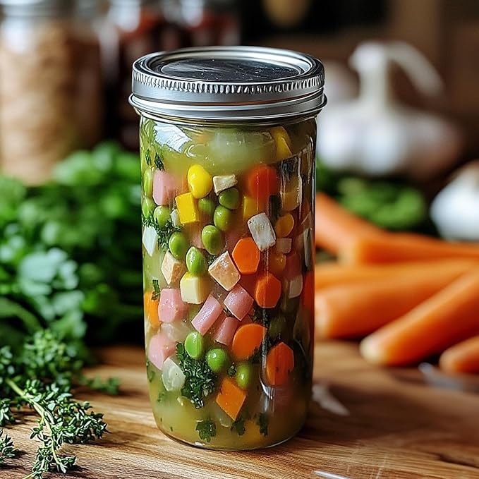 Mason Jars 24 oz Wide Mouth Glass Set of 6 with Lids and Bands