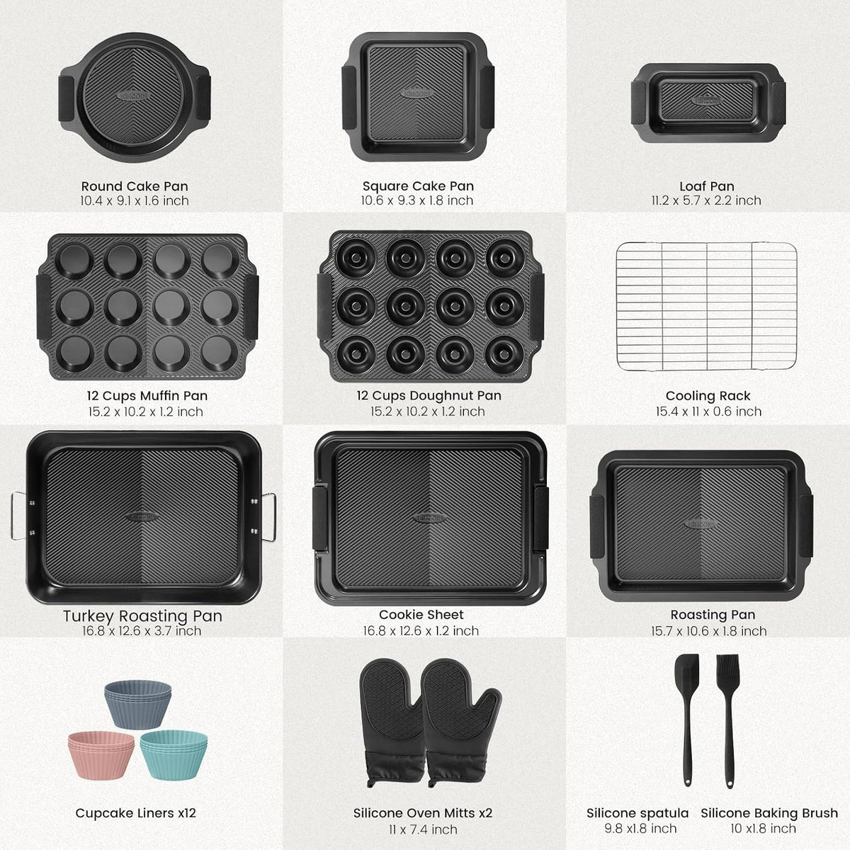 25-Piece Nonstick Baking Pans Set with Large Turkey Roasting Pan, Stackable – detail