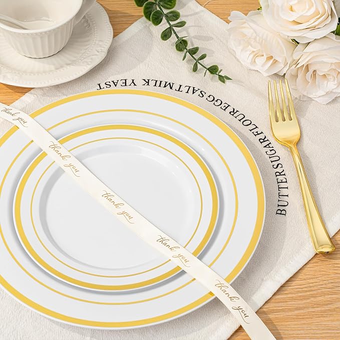 Plates with Gold Rims: 100 Dinner and Salad Plastic Plates