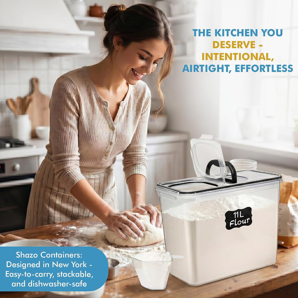 2 PC (11L | 372 oz) Flour Sugar Storage Containers with Spout Lid & Easy Carry – another angle