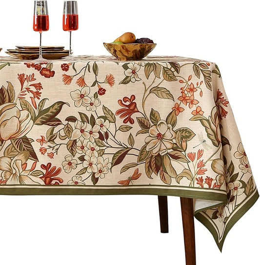 ISAENNE Designer Bohemian Linen Rectangular Tablecloth,Colorful Floral Pattern Table Cloth,Wrinkle Resistant Decorative Tablecloths for Dining Thanksgiving Kitchen Party,55"*87"-Grace A