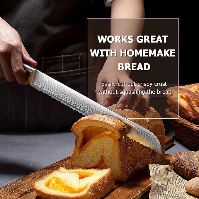 PAUDIN Bread Knife, 10 inch Serrated Knife, German Stainless Steel Bread Knife for Homemade Bread, Razor Sharp Edge for Efficient Slicing Sourdough Bread, Bagels, Cake