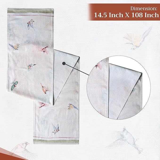 Table Runner, 14.5 x 108 Inch Double Layer Cotton, Flying Birds