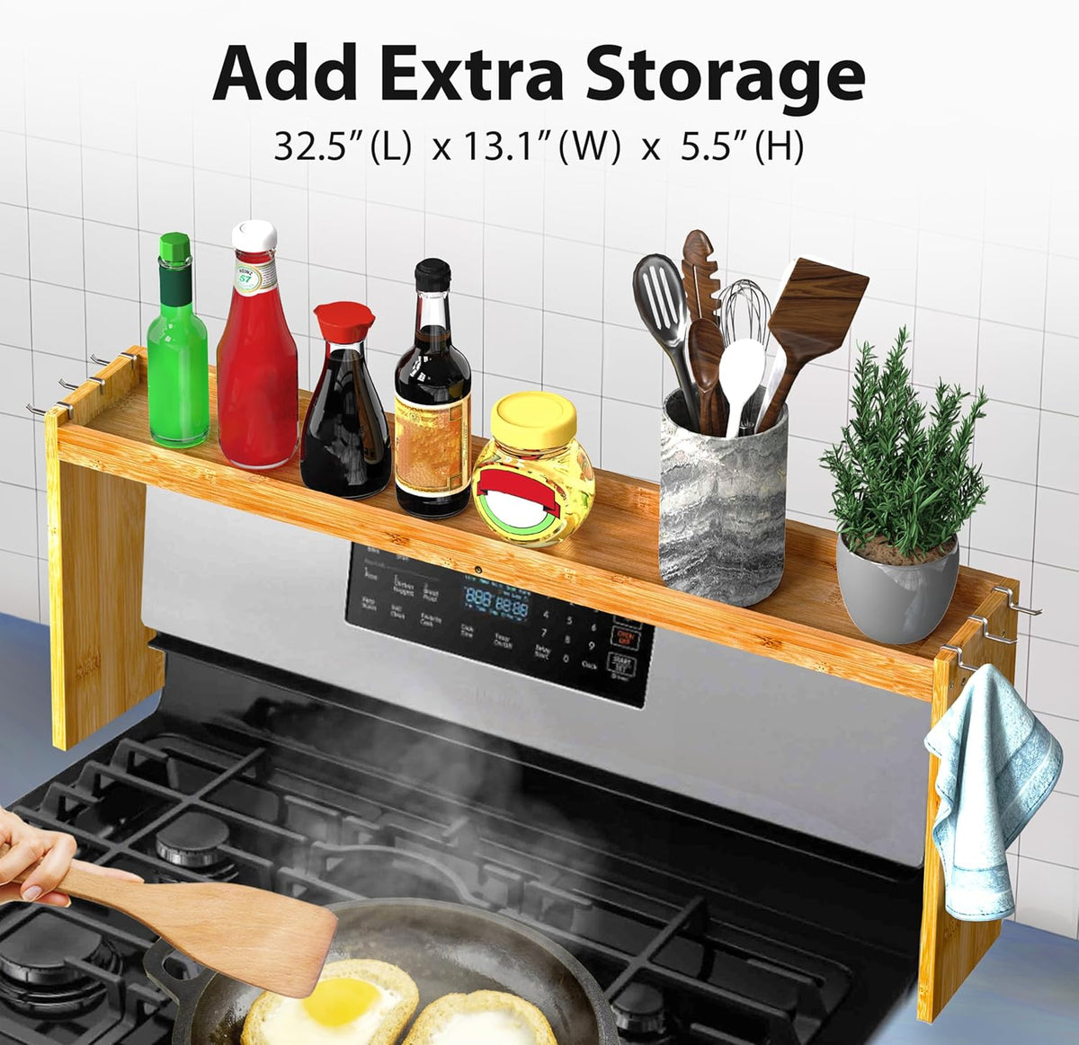 Bamboo Over the Stove Spice Shelf for Kitchen, 31.5" Spice Rack Organizer Shelf – detail
