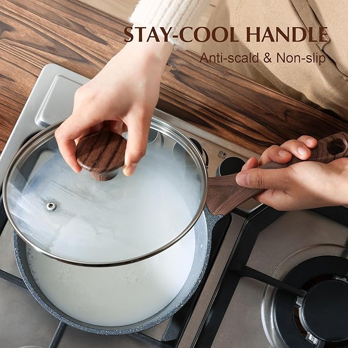 Nonstick Saucepan with Lid, 1.5 Quarts Small Pot