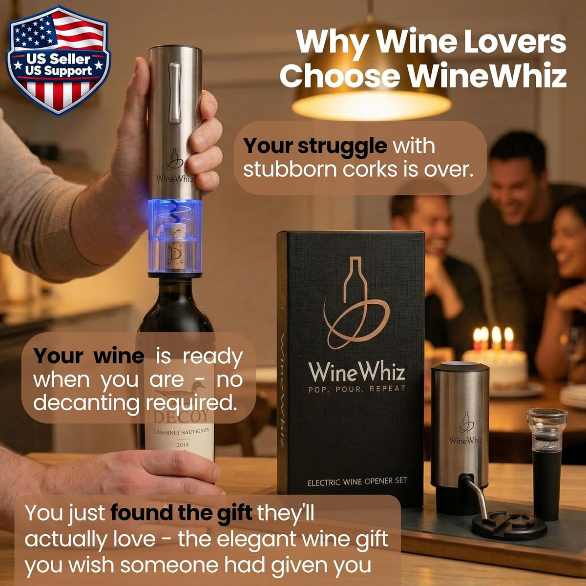 Electric Wine Aerator & Opener Set with Accessories, Rechargeable Automatic – alternate view