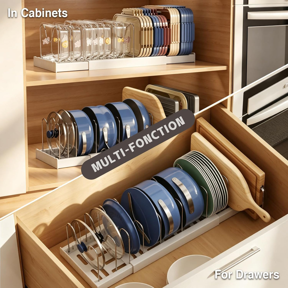 2 Pack Expandable Food Storage Container Lid Organizers, 22" Pots and Pans – set view