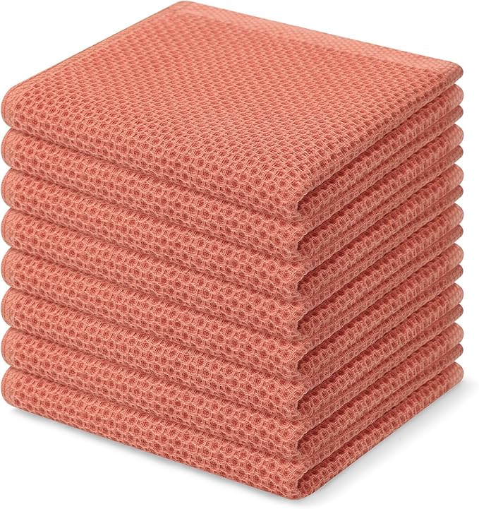 Homaxy 100% Cotton Waffle Weave Kitchen Dish Cloths, Ultra Soft Absorbent Quick Drying Dish Towels, 12 x 12 Inches, 8-Pack, Coral