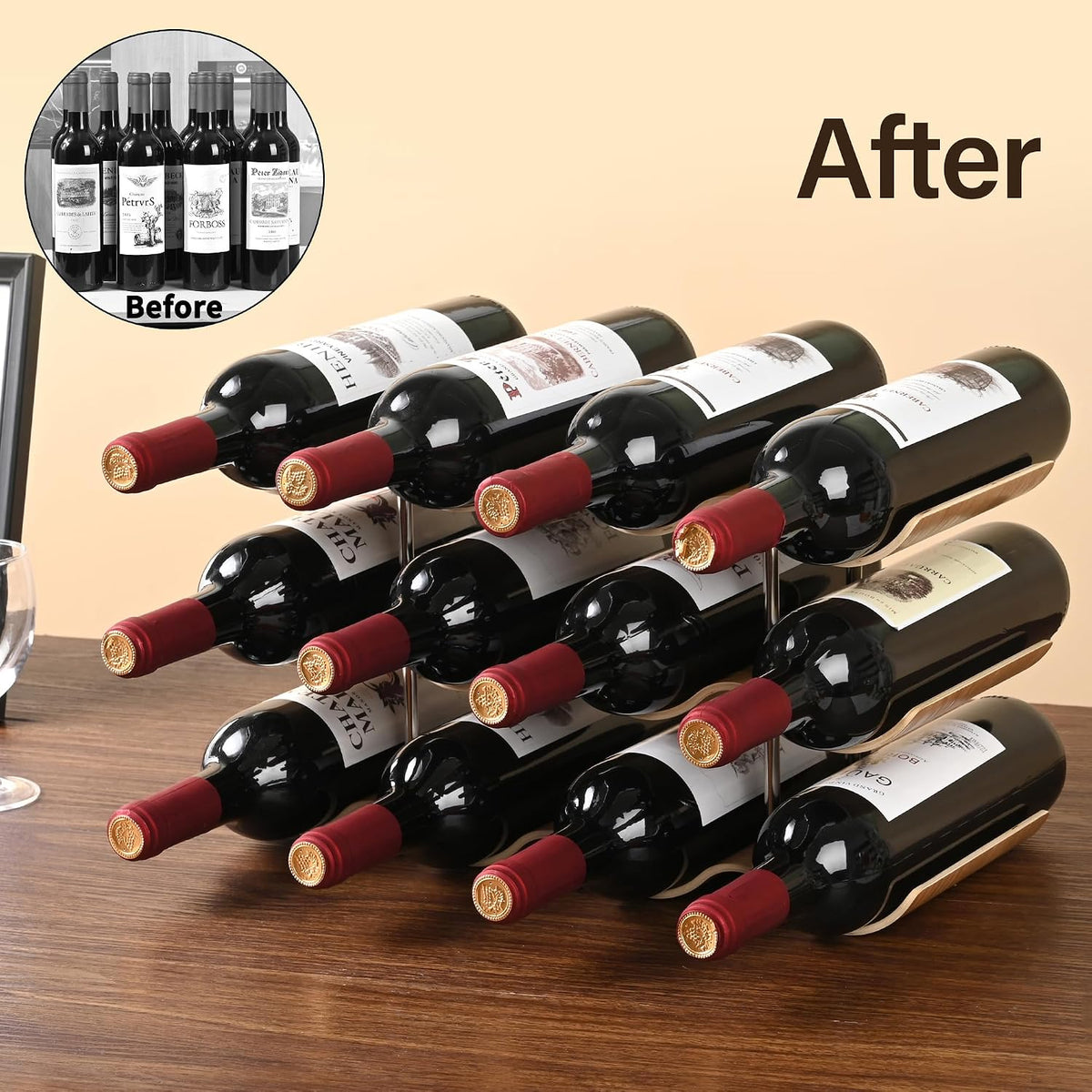 Countertop Wine Rack - 12 Bottle Freestanding Wine Bottle Holder Stand - 3 Tier – detail