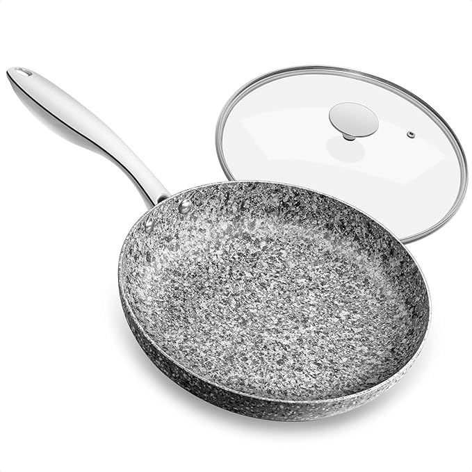MICHELANGELO Frying Pan with Lid, Nonstick 12 Inch Frying Pan with Non toxic Granite Coating, Granite Frying Pan, Nonstick Frying Pans with Lid, Induction Compatible
