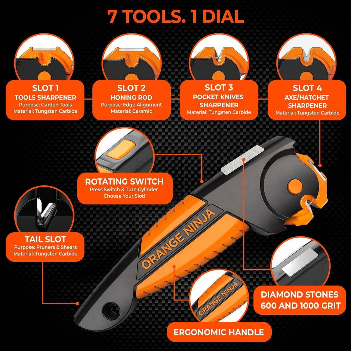 Orange Ninja 7-in-1 Garden Tool & Knife Sharpener- One Tool for Every Blade – alternate view
