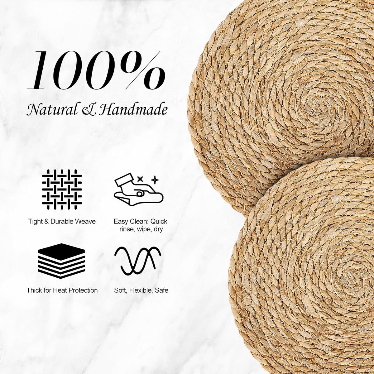 Placemats Set of 8 - Rattan Round Place Mats & 11.8” x 17” Cotton Braided – alternate view
