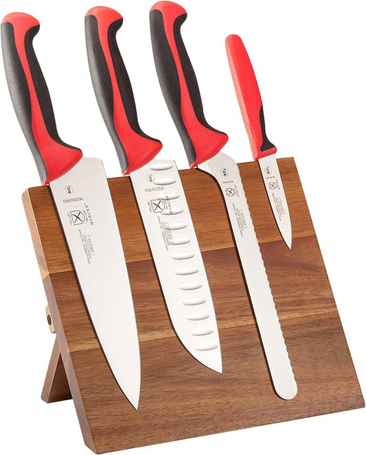 Mercer Culinary Millennia Colors 5-Piece Magnetic Board Set with Red Handles, Acacia
