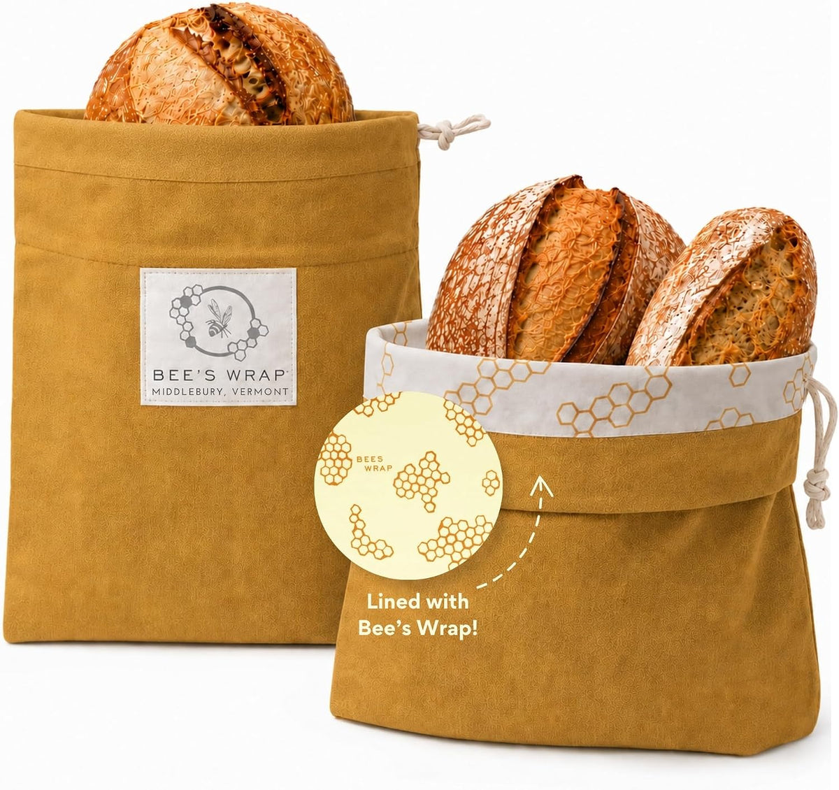 Beeswax Bread Bags, 2 Pack - Honeycomb