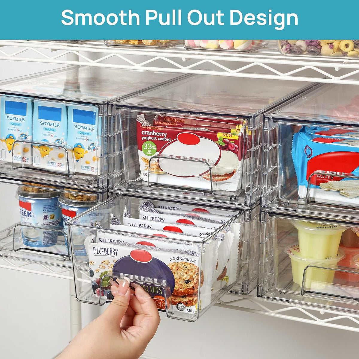 4 Pack Stackable Clear Drawer with Dividers – set view