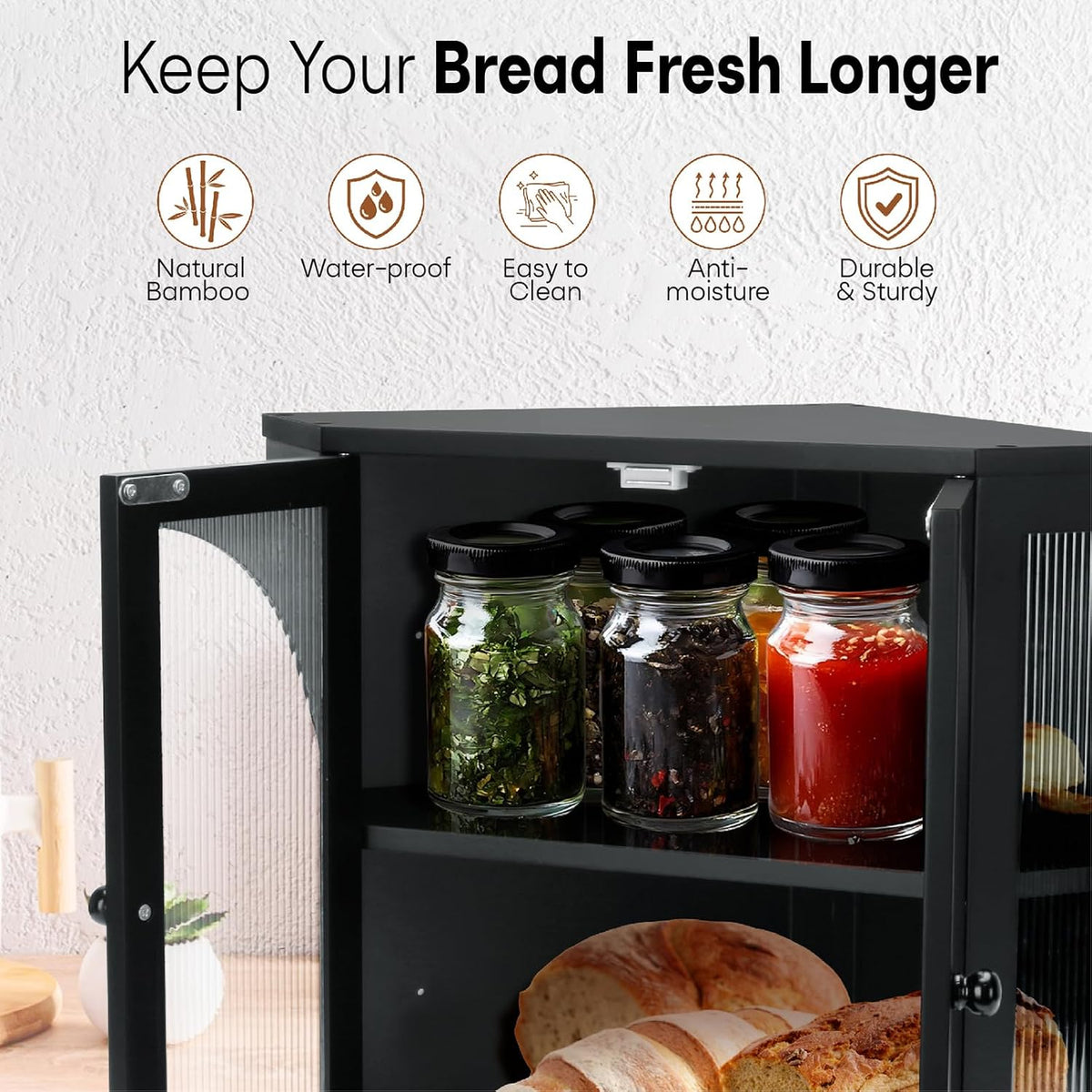 Corner Bread Box for Kitchen Countertop,Double Layer Bread Holder – size reference