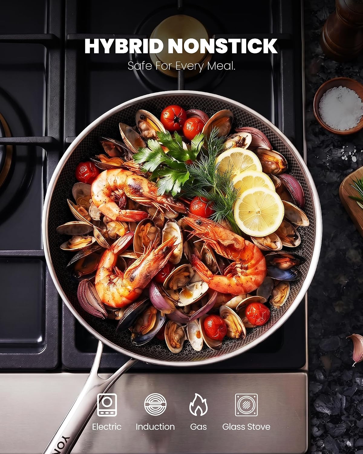 Non Stick Frying Pans, 12 inch Hybrid Ceramic Pans with Lid – close-up