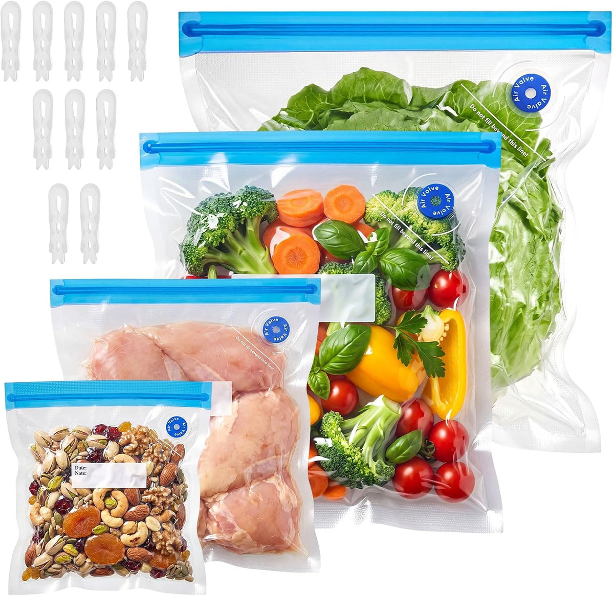 60 Pcs Vacuum Sealer Bags for Food, Sous Vide Bags, 4 Sizes Reusable