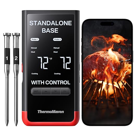 ThermoMaven Smart Bluetooth Wireless Meat Thermometer: Standalone Base, WiFi Unlimited Range, 6 Sensors with NIST Certified Accuracy, 2 Probes for Kitchen, BBQ, Grill, Oven, Smoker, Rotisserie
