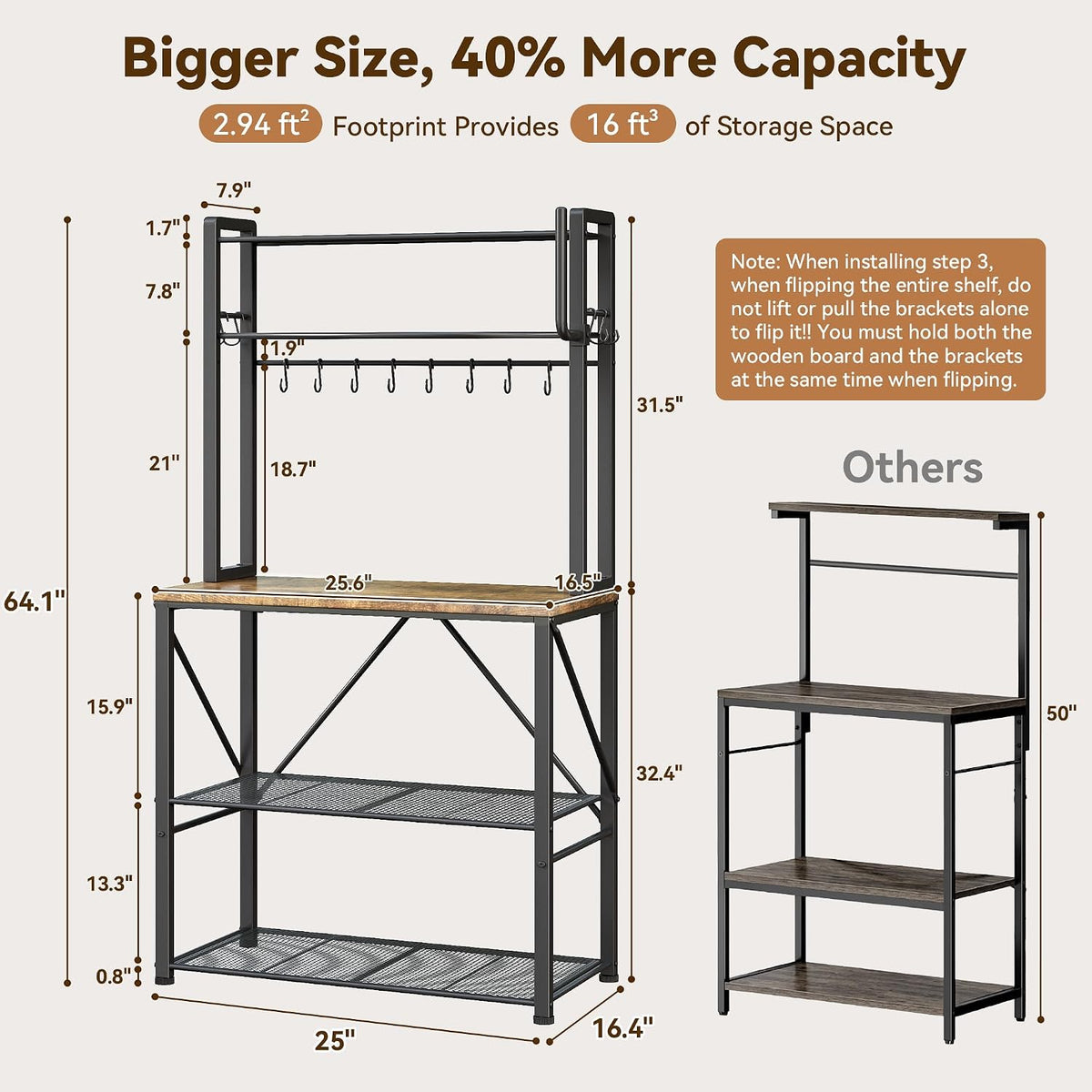 Coffee Bar, Bakers Rack with Storage, 25.6 Inches Microwave Stand, 5 Tier – close-up