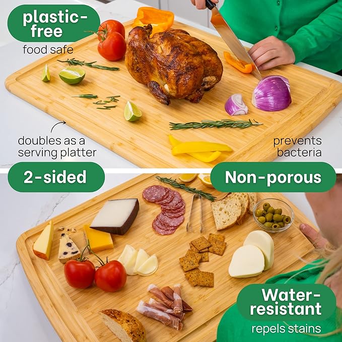 GREENER CHEF 24 Inch 2XL Extra Large Bamboo Cutting Boards for Kitchen, Stove Top Butcher Block, Extra Large Wooden Carving Board for Meat, Veggies, Charcuterie Board with Deep Juice Grooves