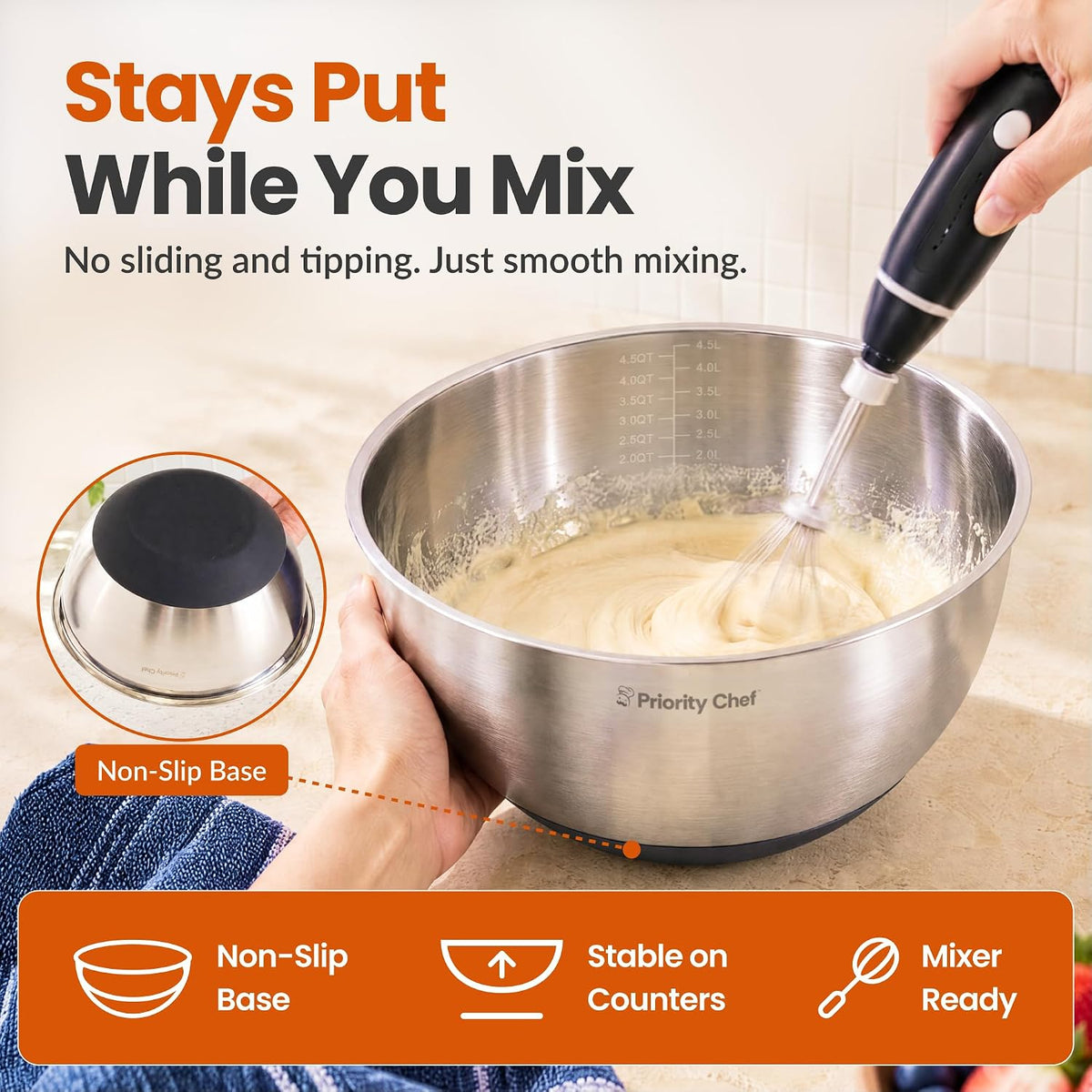 Premium Mixing Bowls with Airtight Lids Set, Thicker Stainless Steel, Black – alternate view