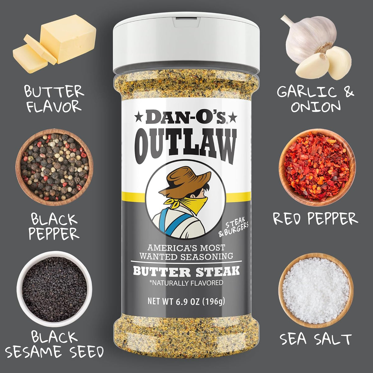 Outlaw Seasoning 6 Bottle Set- Butter Dust, Butter Steak, Spicy BBQ, Sweet – detail